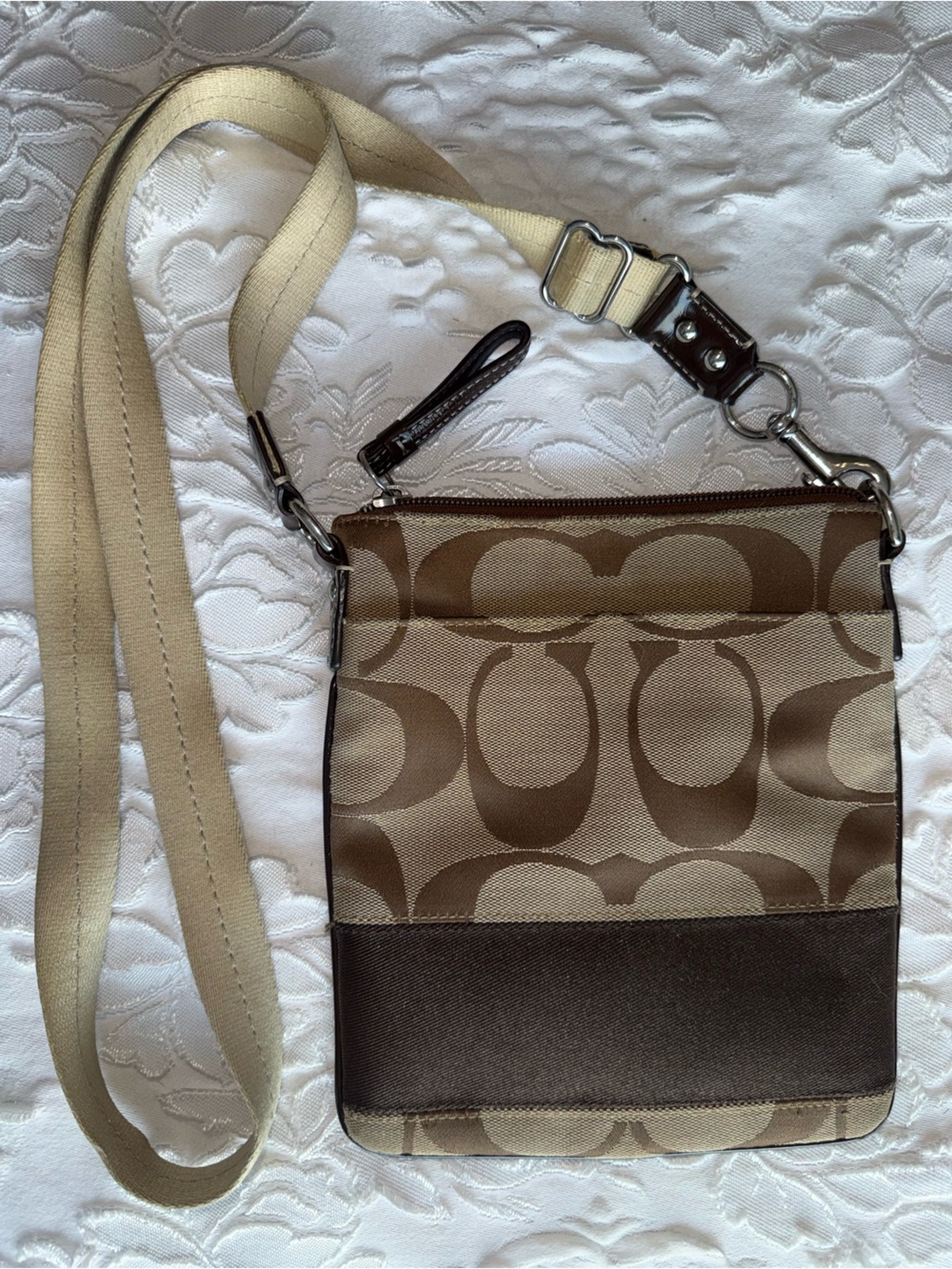 UNISEX Monogrammed ‘C’ Canvas Crossbody Bag in Khaki/Brown